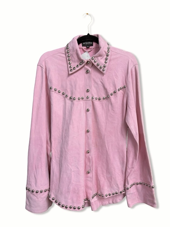 Retrofete Palmira Suede Shirt Studded Pink Button-Up jacket FWRD $898 NWT M - Picture 8 of 14